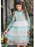 Tiffany Blue Soft Yarn Layered Flower Girl Dress Tiffany Blue Soft Yarn Layered Flower Girl Dress